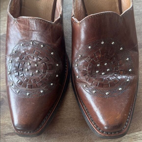 Ariat Brown Leather Women's Mules Silver Studs Western Booties Boho Size 6.5 GUC - Picture 5 of 12